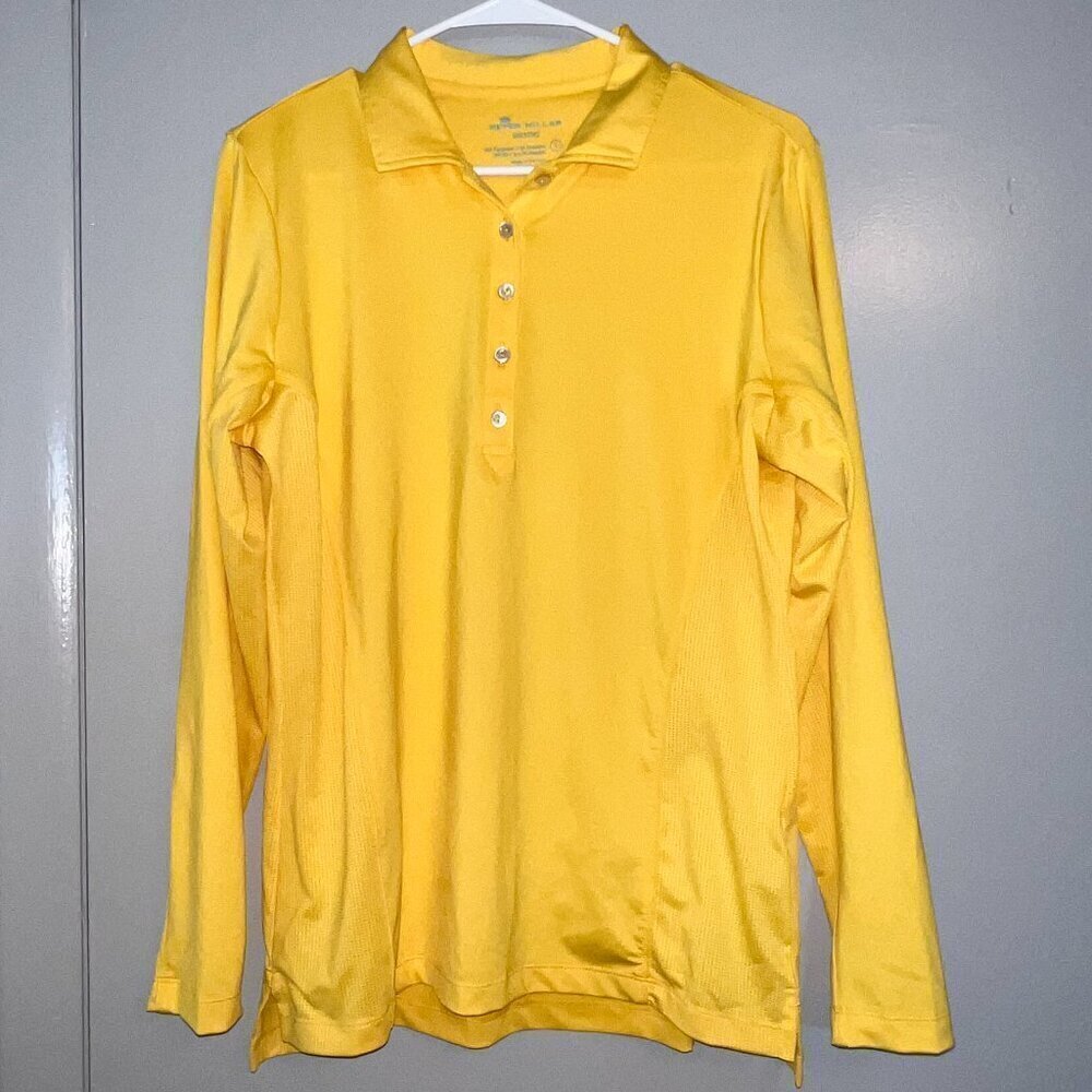 Peter Millar Women's Yellow Wicking Long Sleeve Polo Shirt Size L